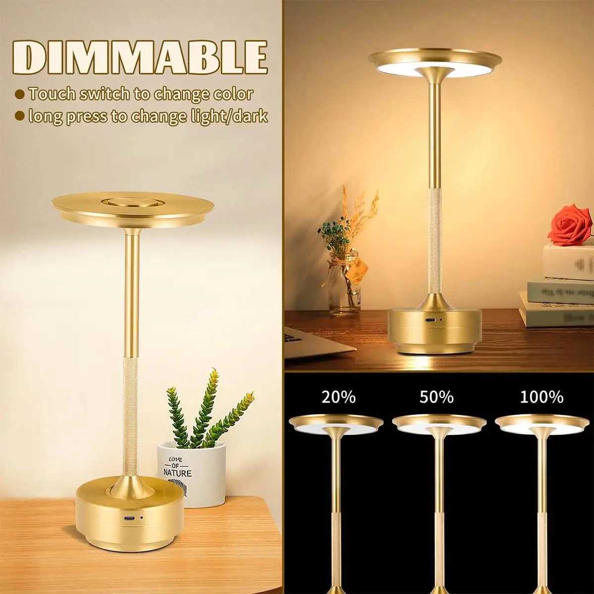 3 Color Table Lamp Silver Rechargeable Lamps For Table Usb Led Touch Dimmable Black And Gold Modern Creative Eye ProtectingM251125