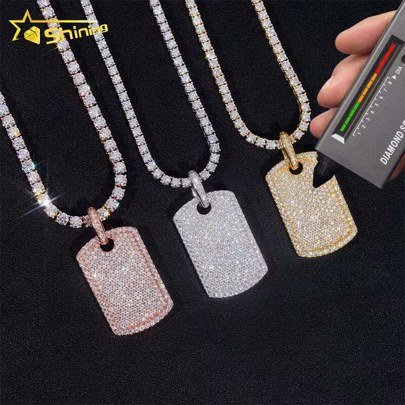 Mossanite Tag Pendant 925 Sterling Silver VVS Moissanite Pendant Iced Out Diamond Pendant Fine Jewelry Ready to Ship