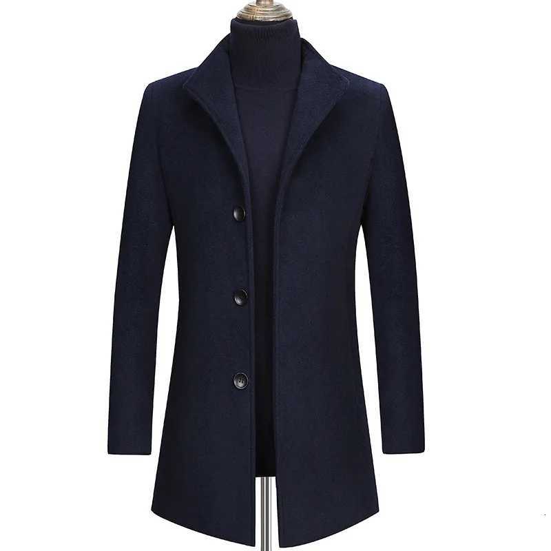 New Winter Men Stand Collar Formal Business Trench Coats Man Casual Long Jackets Male Cashmere Overcoats Woolen Blends Coats 3XLT251125