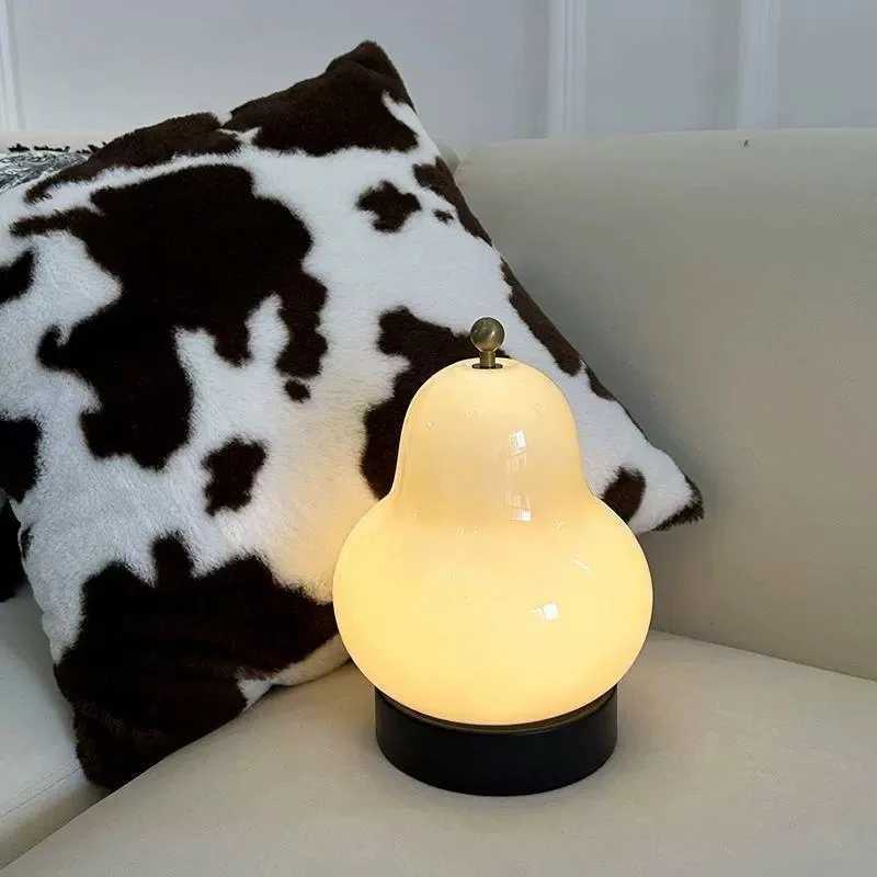 Vintage French Pear-Shaped Cream Touch-Activated Portable Ambient Night Light with Charging - For Bedroom Bedside Study C251125