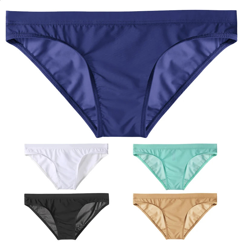 Sexy Mens Low Waist Ice Silk Raised Pocket Fabric Solid Color Transparent Bikini Tight Breathable Underwear Pump 250417