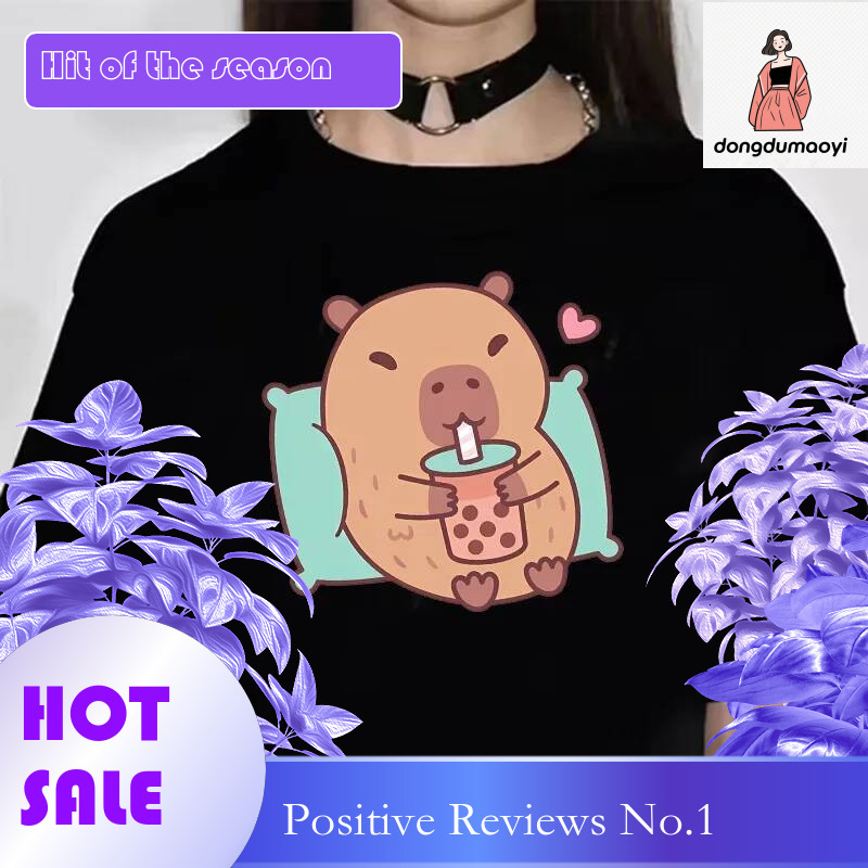 Dongdumaoyi Funny Anime Funko T Shirt Women S Soft Cloth Clothing Girls Kapi Bara Patterned Tops