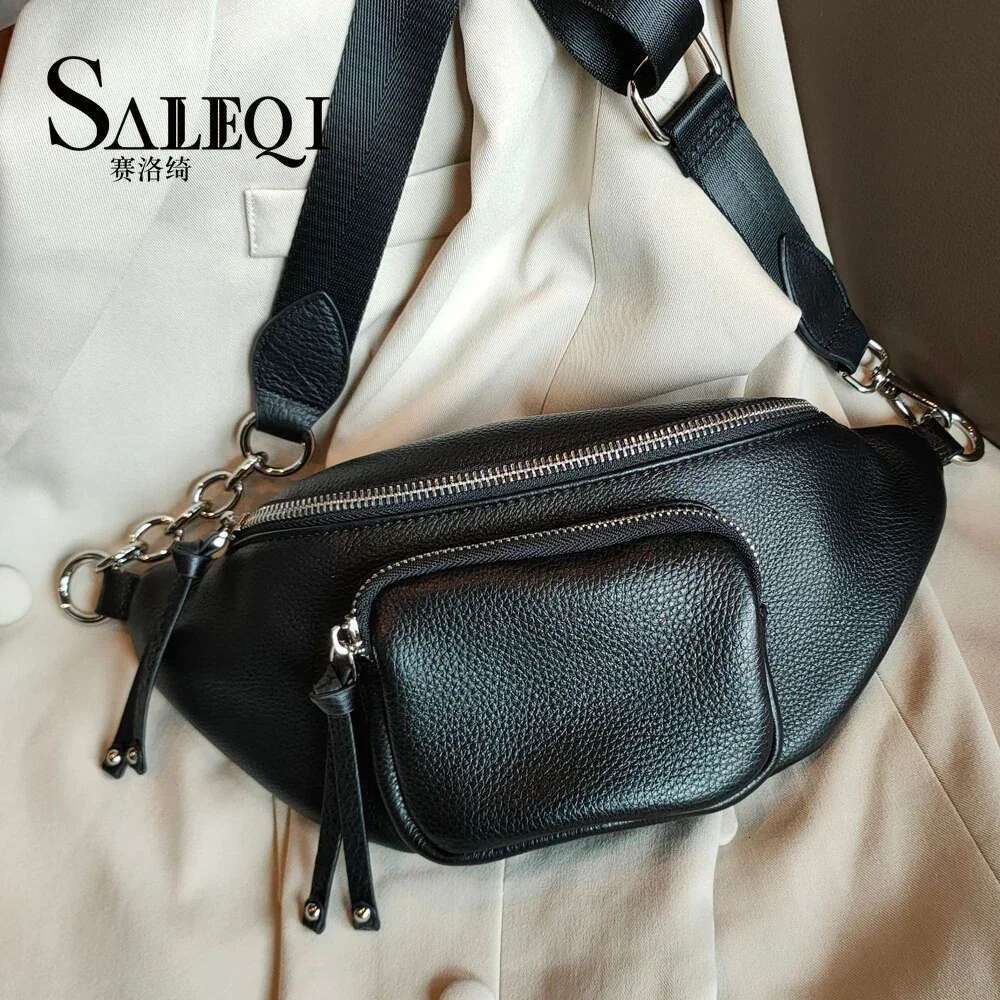 Genuine Leather Shoulder Crossbody Black Waist Designer Fashion Small Advanced Sense Instagram Trendy Chest Bag