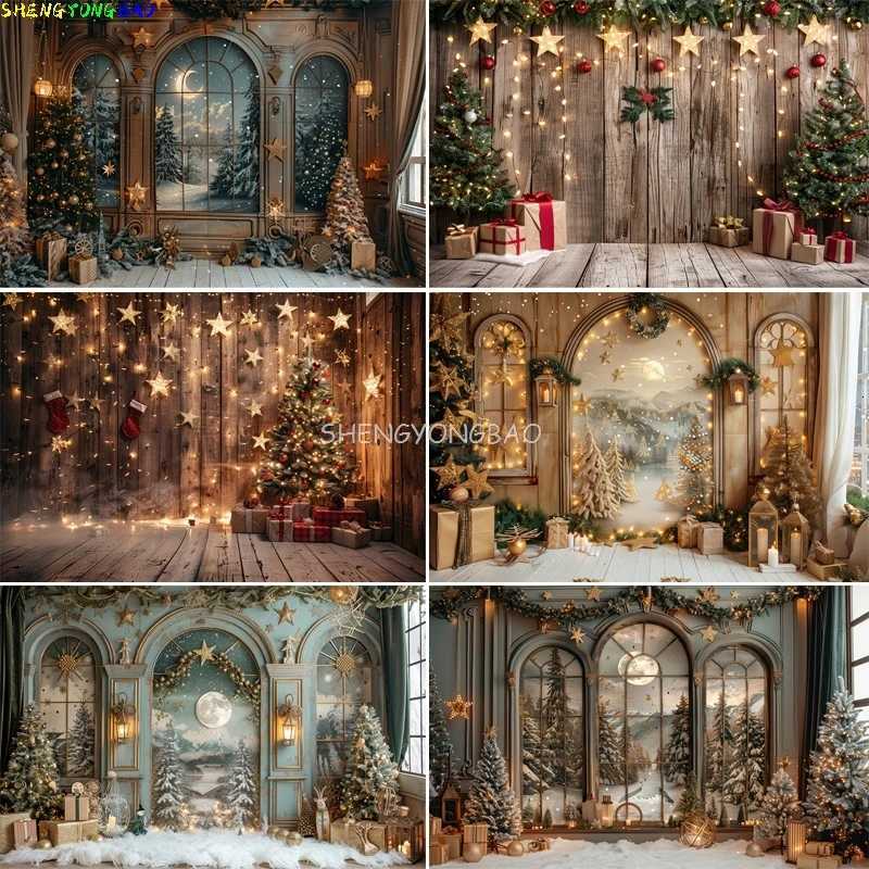 Christmas Scene With Large Window Mountain Photography Backdrops New Years Eve Family Party Gift Photo Studio Background HC-02M251125
