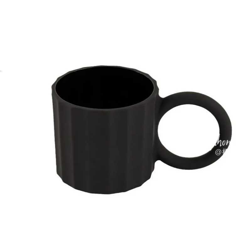 European Style Black Frosted Glass Coffee Cup with Wood Tray Cafe Restaurant Frosted Black Glass Mugs Decal Couple Cups Drinking Y251125