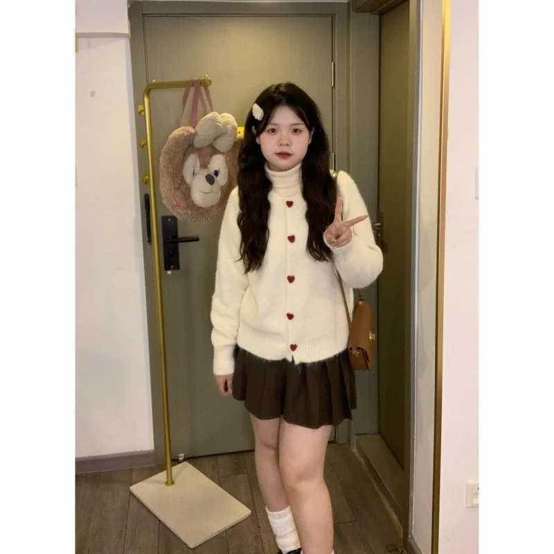 Deep Grey Wool Knitted Cardigan For Women 2025 Autumn Winter Soft And Sticky Warm Love Buckle Shoulder SleevesT251125