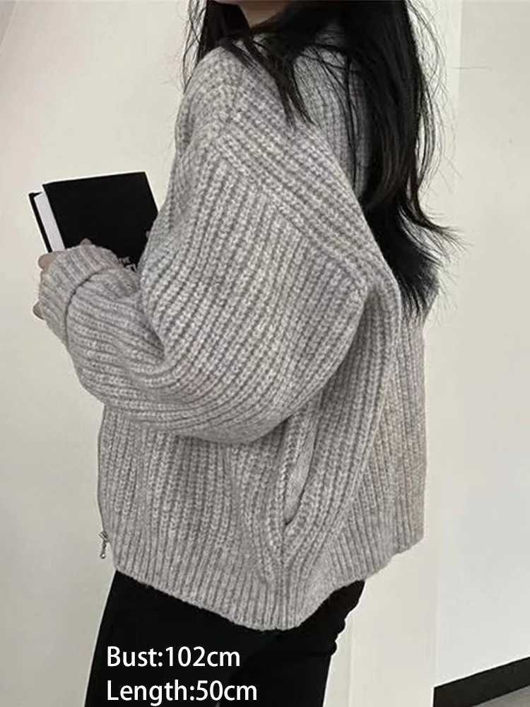 New Fashion Zipper Cardigan Sweater Women Autumn Winter Long Sleeve O Neck Womens Sweaters Casual Loose Ladys Knit CoatT251125