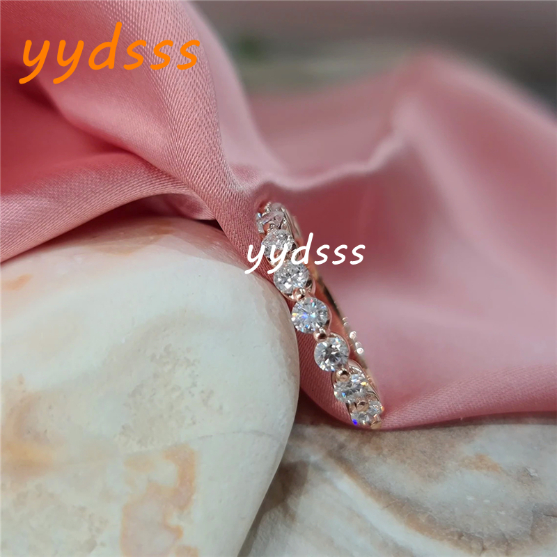 Jewelry 10 Stones Round Cut 1.0 Carat Lab Diamond Half Eternity Ring For Women 14K 18K Yellow Gold Wedding Stackable Ring