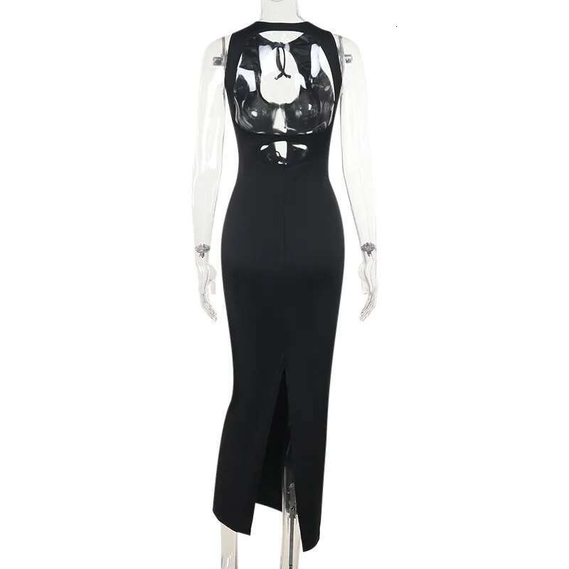 Dongdumaoyi Townlike Slim Bodycon Elegant Midi Long Dress Women Spring Summer Hollow Out Backless Nightclub Sexy Party Dresses