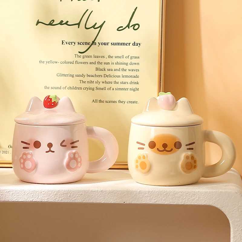 Cartoon Ceramic Cup Sets Gift Box 380ml New Household Cute Cat Heatproof Relief Mugs with Lid Scoop Exquisite Gift to Friends Y251125