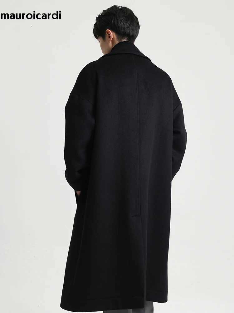 Mauroicardi Autumn Winter Long Oversized Casual Soft Warm Dark Grey Woolen Coats Men Loose Elegant Luxury Designer Clothes 2025T251125