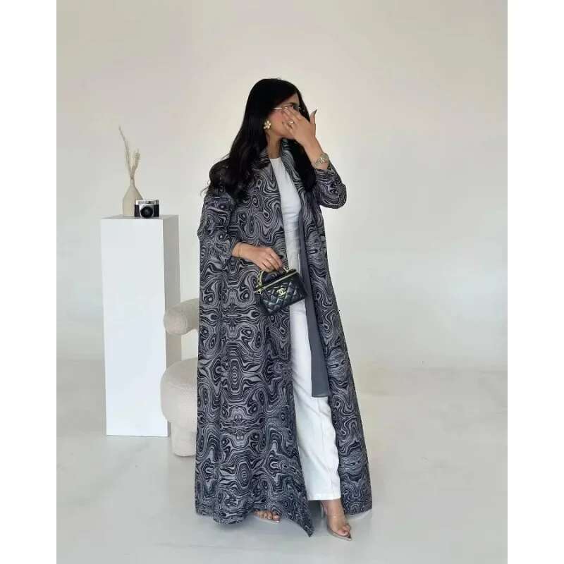 KAF Women Fashion Abaya Vintage Printed Cardigan Design Loose Large Size Elegant Female Robe Spring Autumn Model