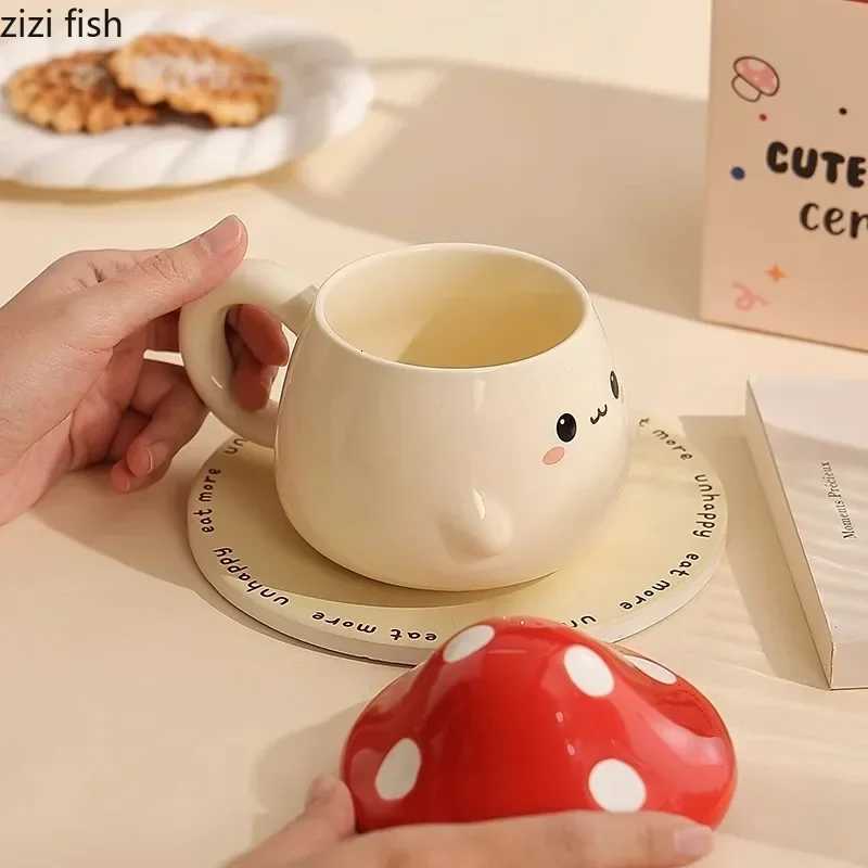 Mushroom Ceramic Mug with Lid Creative Couples Cup Latte Mug Milk Cup Oat Cup Breakfast Cups Home Drinking Cups Tea Cups Y251125