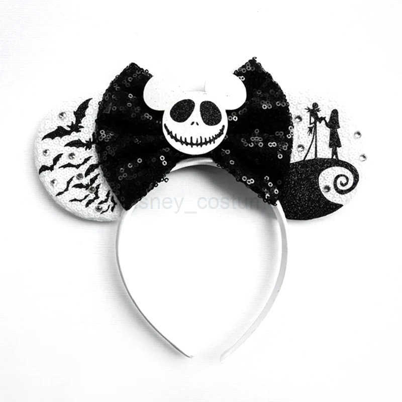 Disney 2024 Mickey Mouse Ear Headband Childrens Role Play Skull Hair Female Carnival Ghost Hair Accessories Girls Shining Bow Headband X250425
