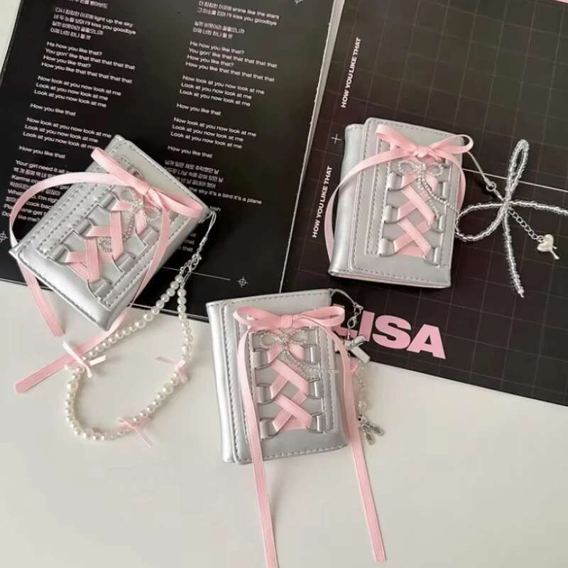 Sier Sweet Wallets For Women Y2k Strap-On Designer Original Fashion Short Coin Korean Style Casual New Cute Wallet Purse