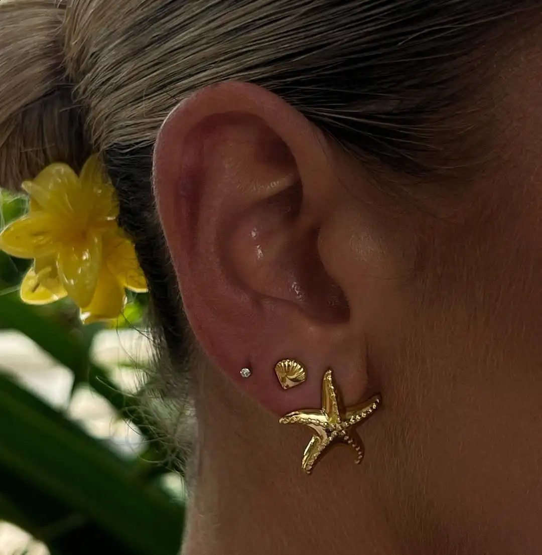Uworld Exquisite 3-Pair Earring Set Shell Starfish Ear Studs Stackable Earrings Party Gift Womens Accessories 250424