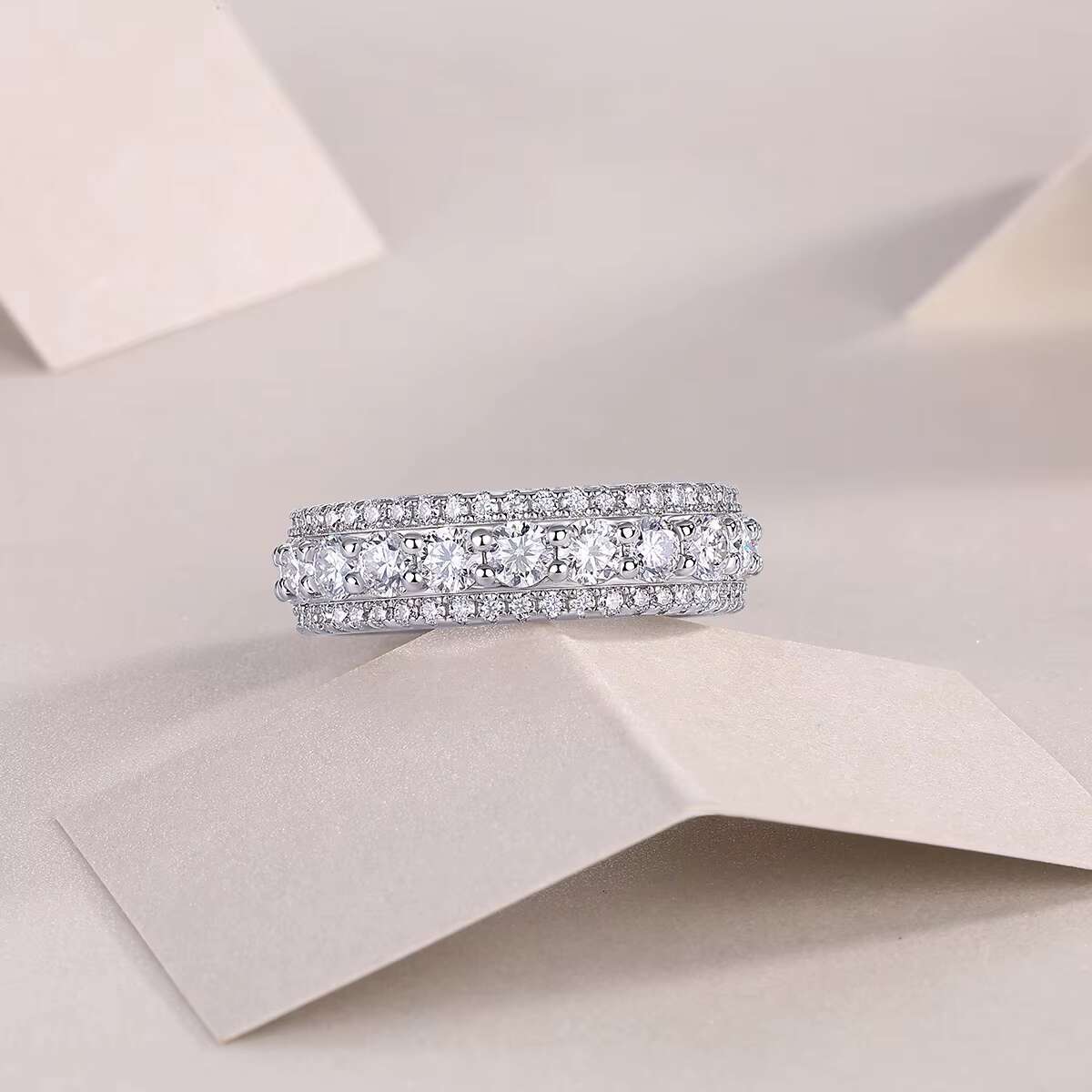 DE Fashion Iced Out Moissanite Ring 6mm Wide Iced Out Moissanite Rings 925 Silver D Color Moissanite Rings with GRA Certificate