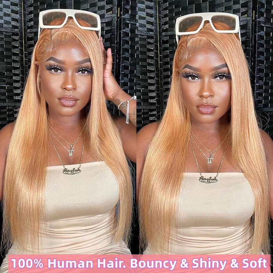 30 32 36 Inch Bone Straight Honey Blonde Human Hair 13X6 Hd Frontal Wigs For Women 200% #27 Colored 4X4 5X5 Lace Wig