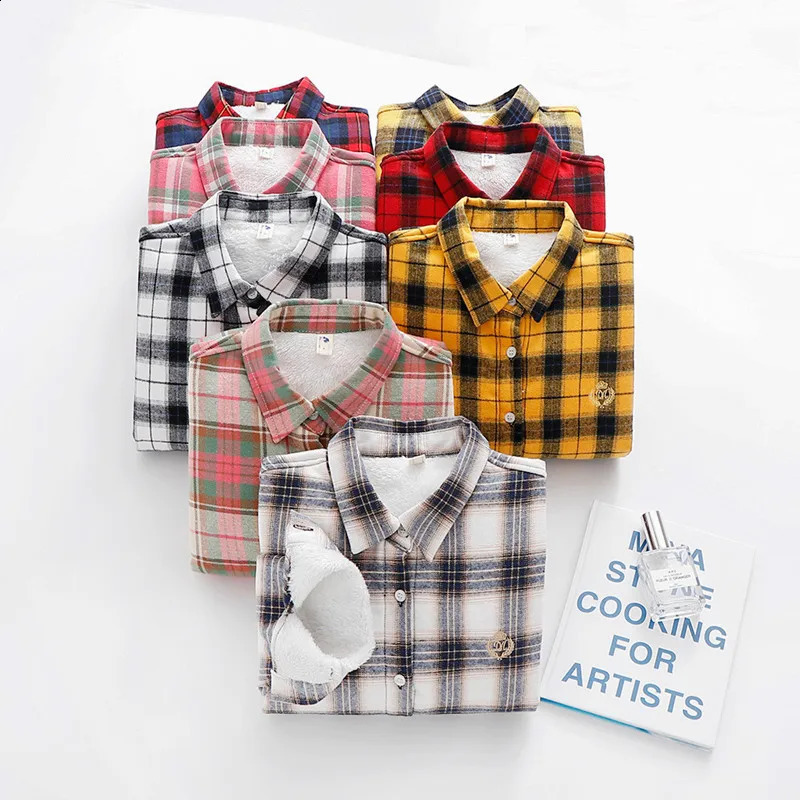 Womens long sleeved plain weave shirt velvet cotton shirt warm shirt womens thick cotton casual autumn winter 250418