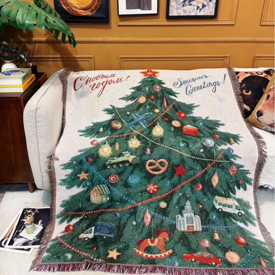 Cartoon Christmas Tree Tapestry Christmas Living Room Sofa Blanket Bedroom Wall Decorative Home Decoration For New Year GfitsM251125
