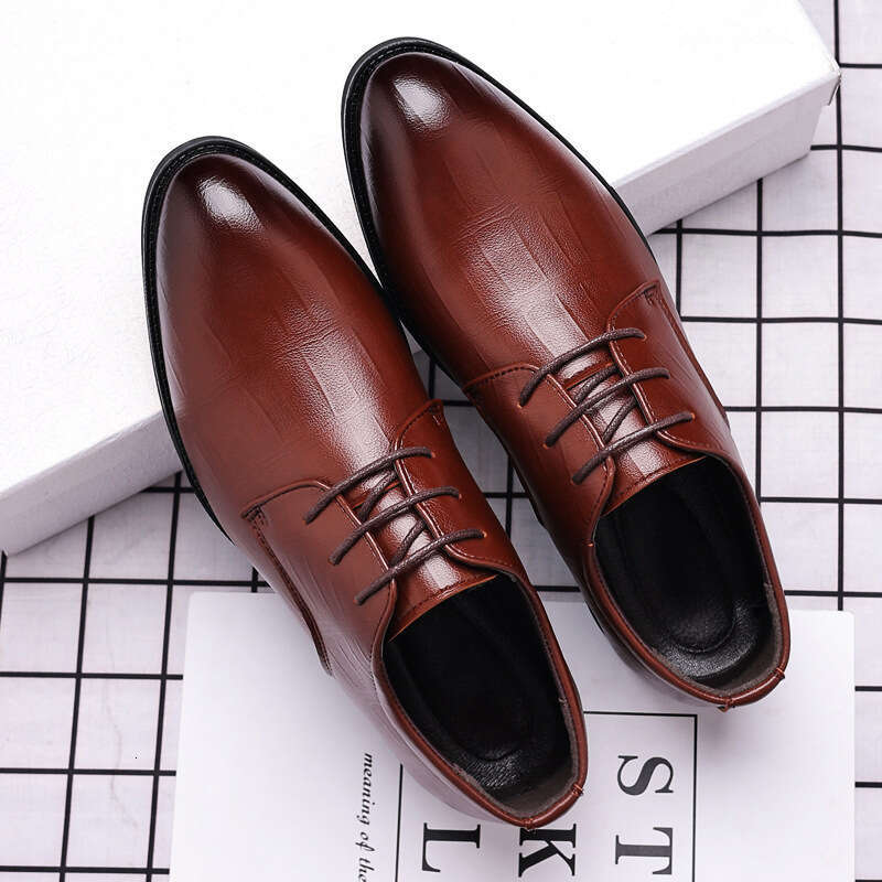 British business pointed leather casual trend formal dress lace up Korean version men's wedding shoes