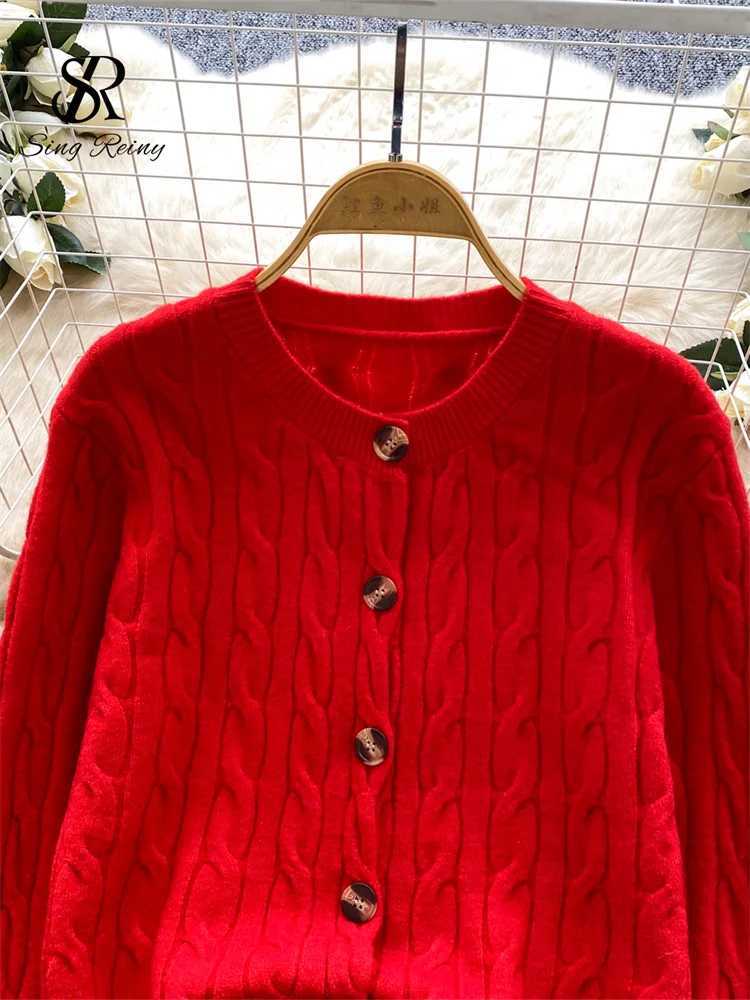 SINGREINY Female Autumn Christmas Sweater Soft O Neck Long Sleeve Buttons Simple Tops Twist Drill 2025 Warm Knitting CardiganT251125