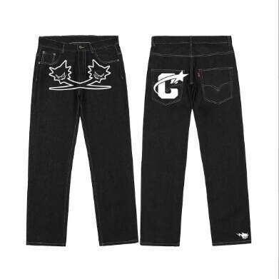 Autumn and Winter New American Hip Hop Printed Jeans for Men, High Street Trendy Brand Hiphop Wide Leg Pants