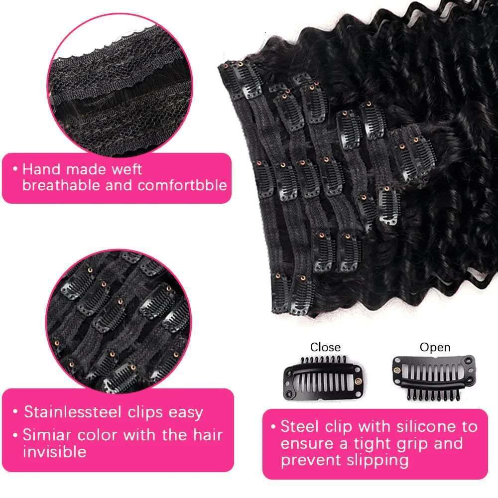 Deep Wave Extensions 100% Human Brazilian In Natural Black Color Clip Ins Remy Hair 10-26 Inch For Women