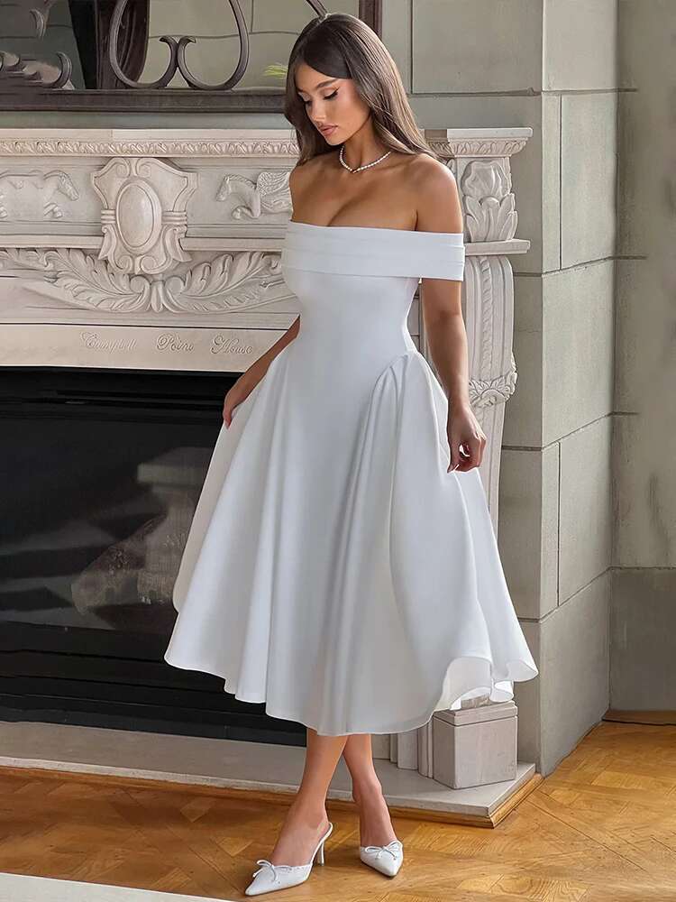 Dongdumaoyi Townlike Elegant Midi Long Waist Wrap A Line Dress Women Off Shoulder Summer Backless Nightclub Sexy Party Dresses
