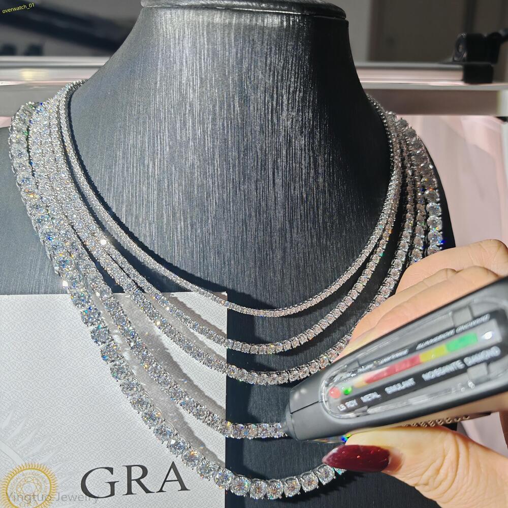 18K White Gold Plated 925 Silver Link Chain Trendy Tennis Moissanite Necklace for Parties