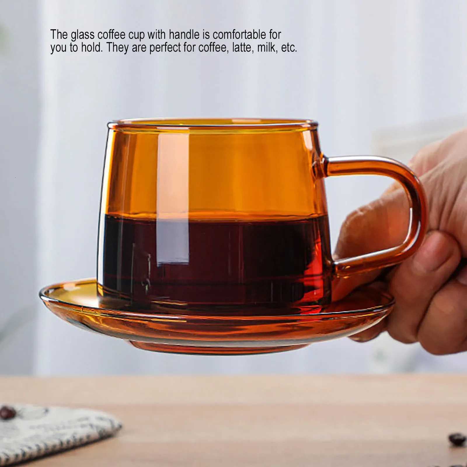 250-350ml Glass Coffee Cup Crystal Coffee Mug with Handle High Temperature Resistance for Home and CafeAmber Y251125