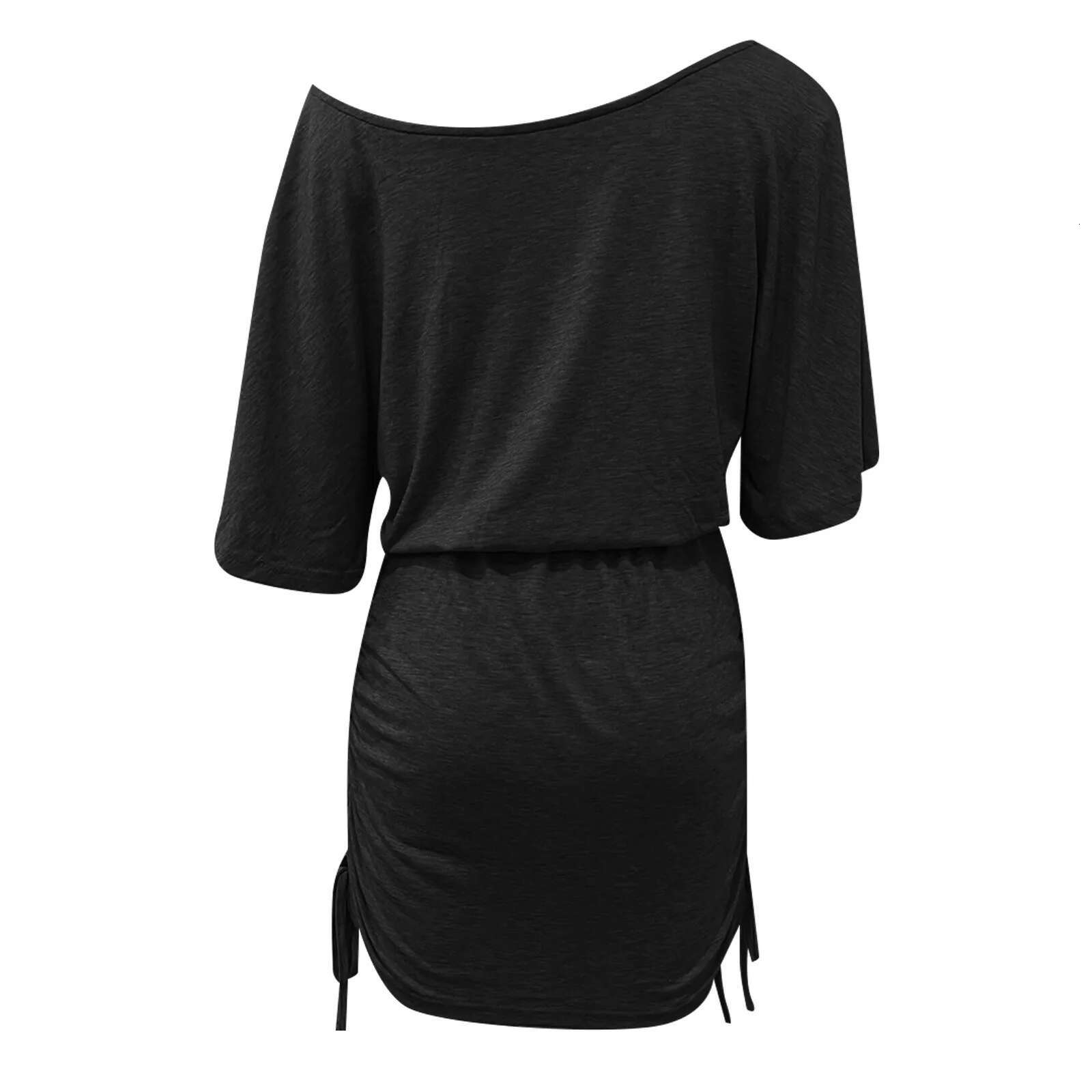 Dongdumaoyi Summer New Dress For Ladies Slanted Shoulder Batwing Sleeve Short Skirt Casual Upper Loose Lower Tight Drawstring