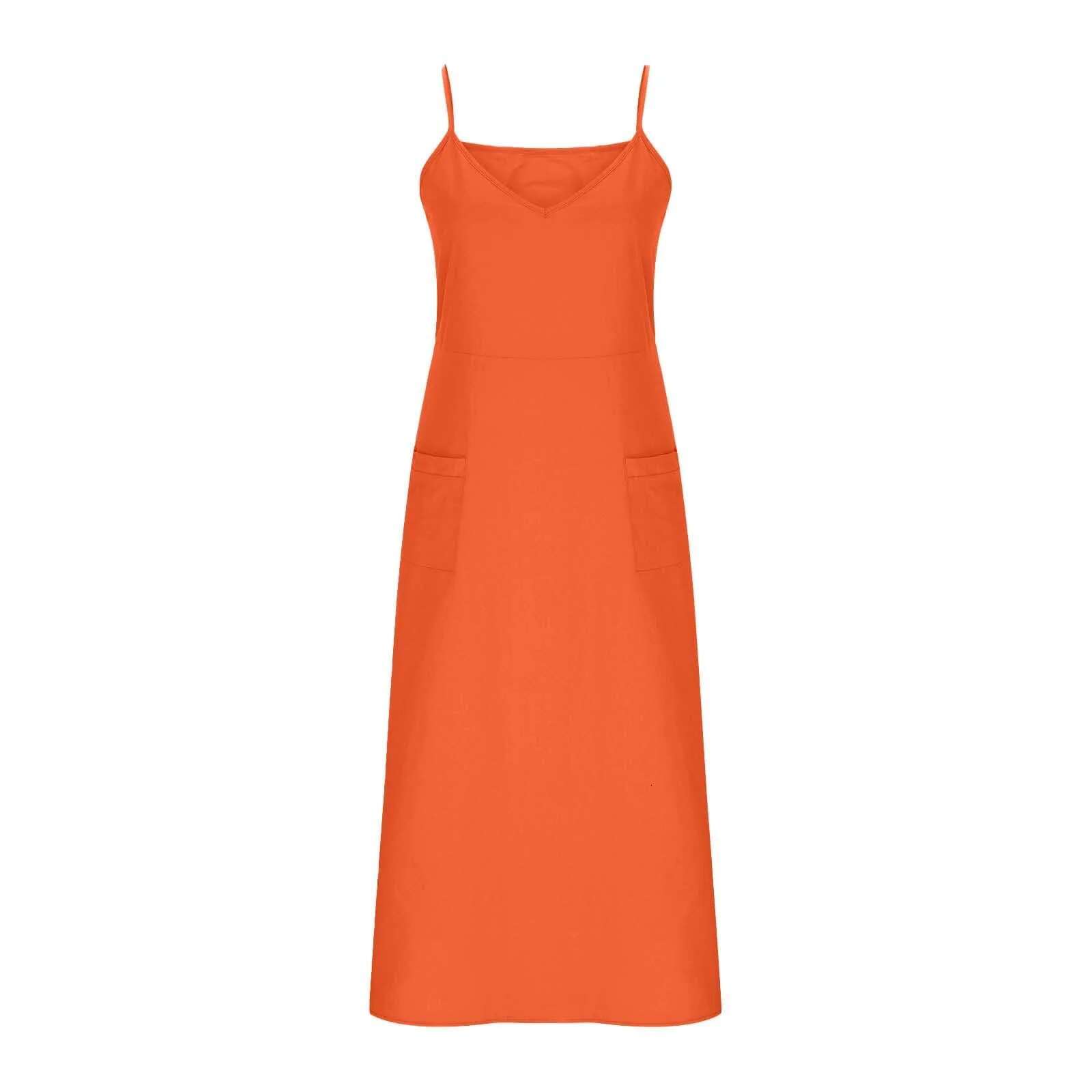 Dongdumaoyi Sleeveless Suspenders Dress Women Side Double Pocket Splicing Solid Color Dresses Summer Casual Commuter Gown