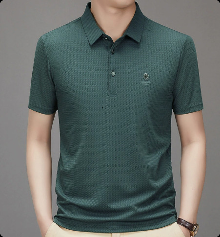 High quality ice silk breathable short sleeved T-shirt mens summer fashion embossed top-level business casual polo shirt 250327