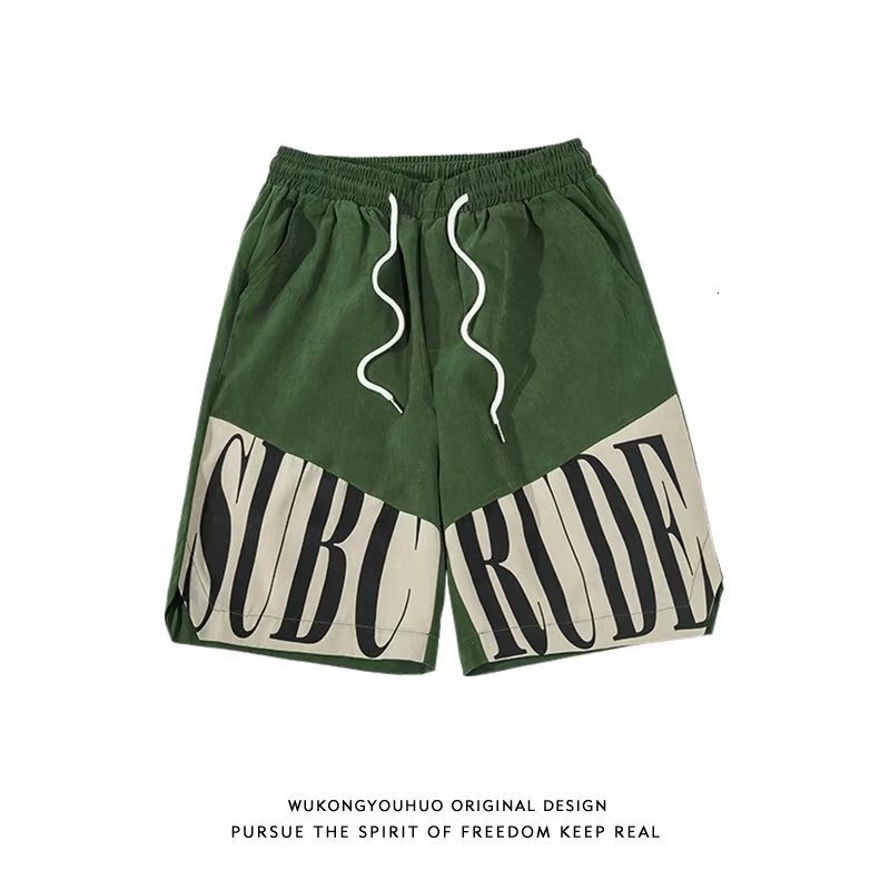 American style high street patchwork letter printed casual shorts for men's summer loose and breathable running sports capris
