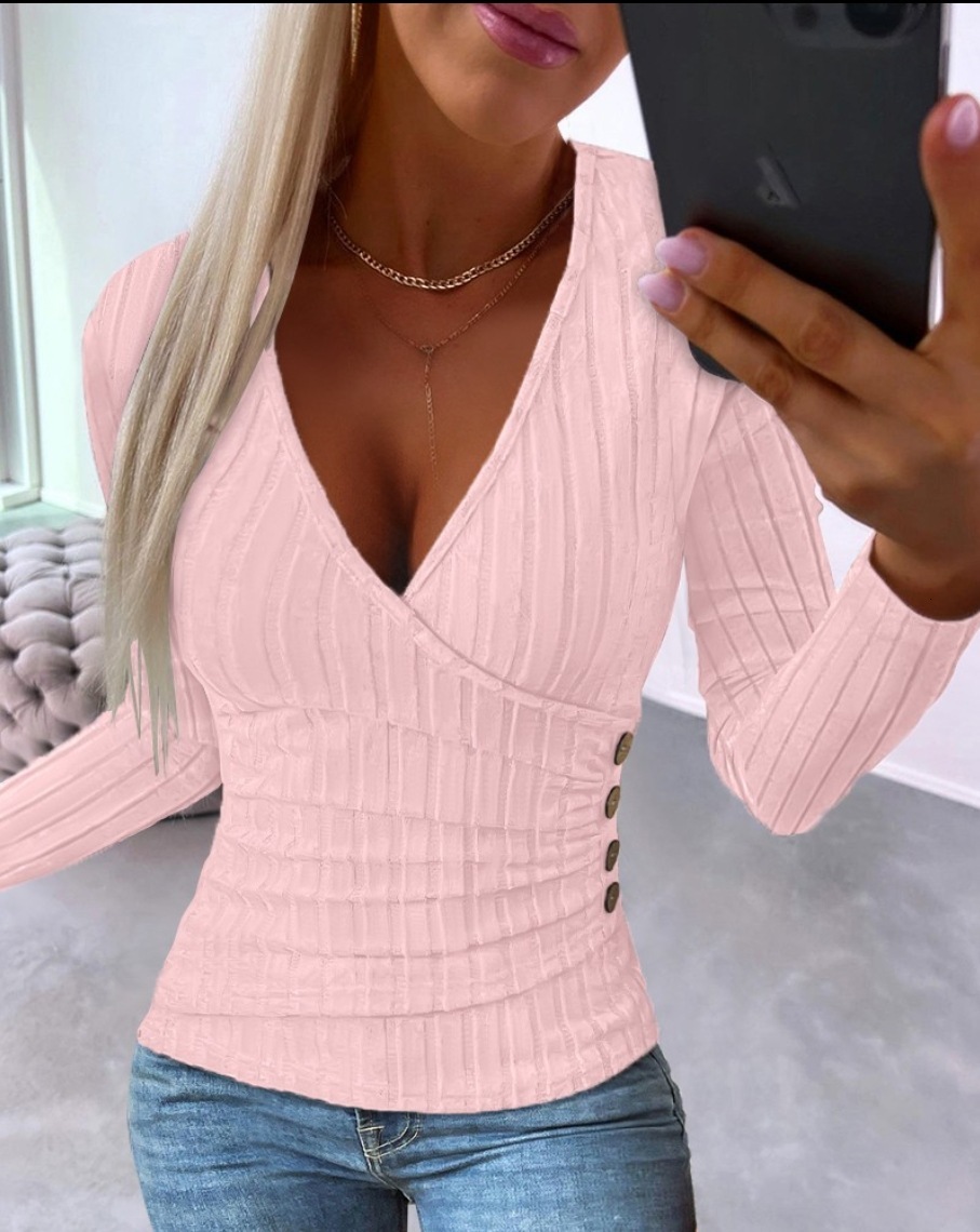 2023 autumn and winter simple long sleeved V-neck pullover womens knitted sweater womens top