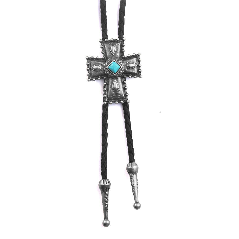 Punk denim bolo fashion tie cross turquoise sweater chain rope alloy pendant necklace