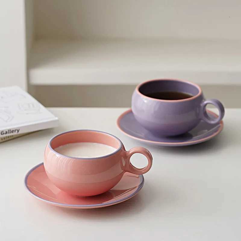 270ml Simple Splicing Color Contrast Ceramic Coffee Cup Plate Set Restaurant Home Use Milk Cup And Dish Sets Modern Simplicity Y251125
