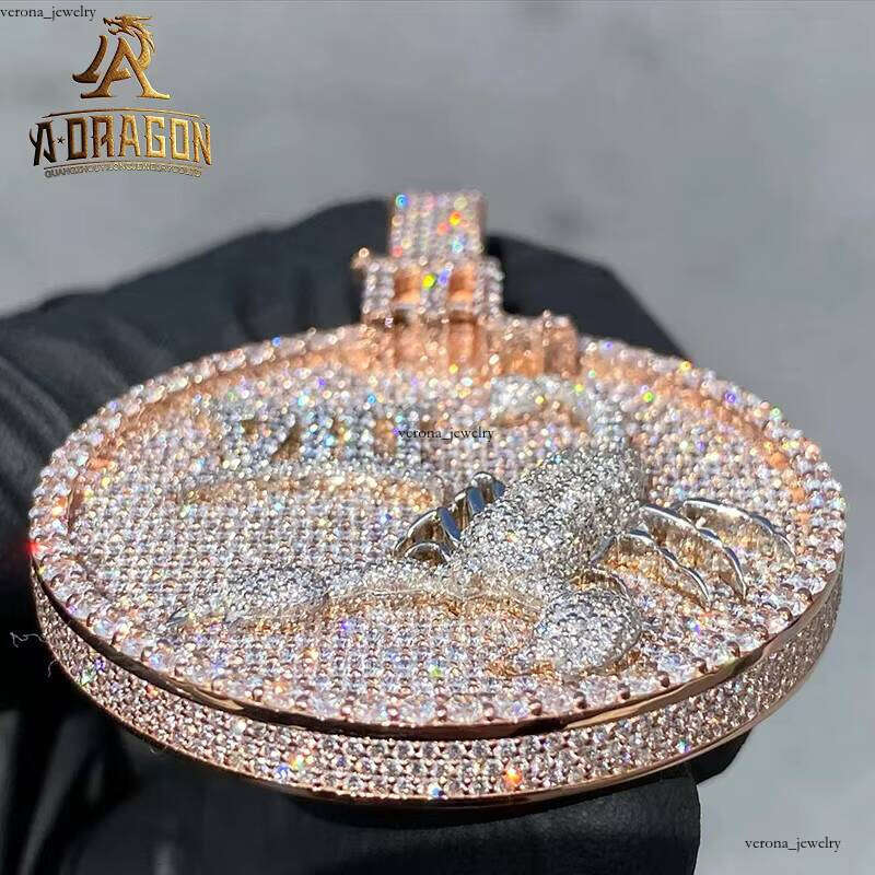 Luxurious Custom Iced Out Hip Hop Logo Pendant VVS Moissanite Jewelry, High-Quality Finish