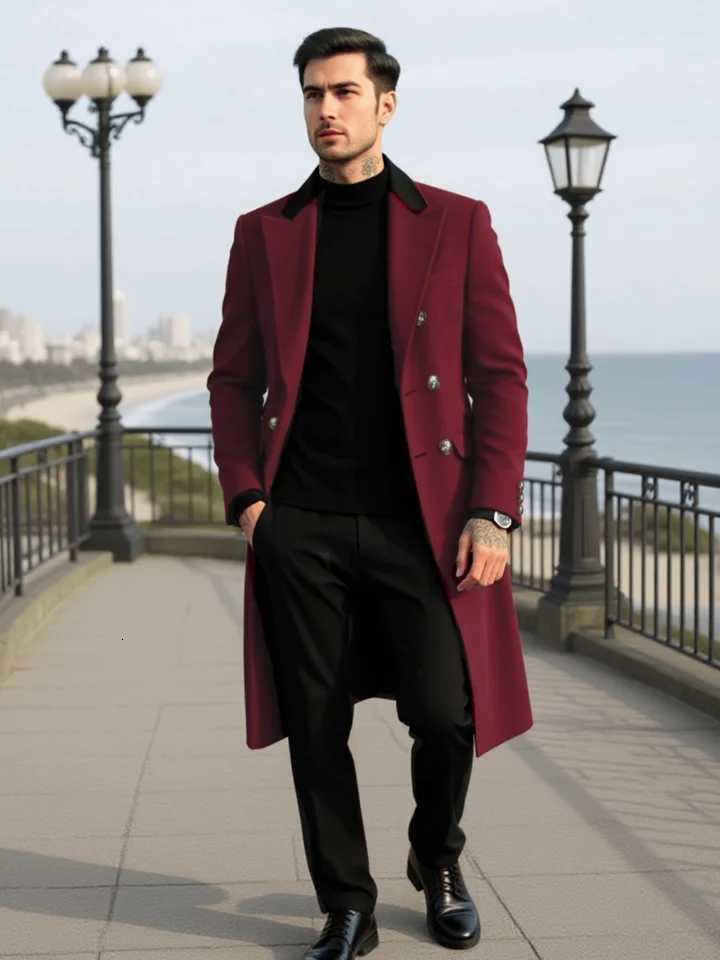 Mens Double-Breasted Wool Overcoat Thickened for Extreme Cold Patchwork Windbreaker Coat Windproof Street Style TailoringT251125