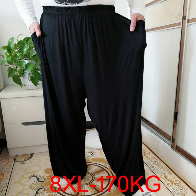 Men High Elastic Sleep Pants 7XL 8XL 60-1700KG summer modal casual home pants large size mens super soft mens pants 250420