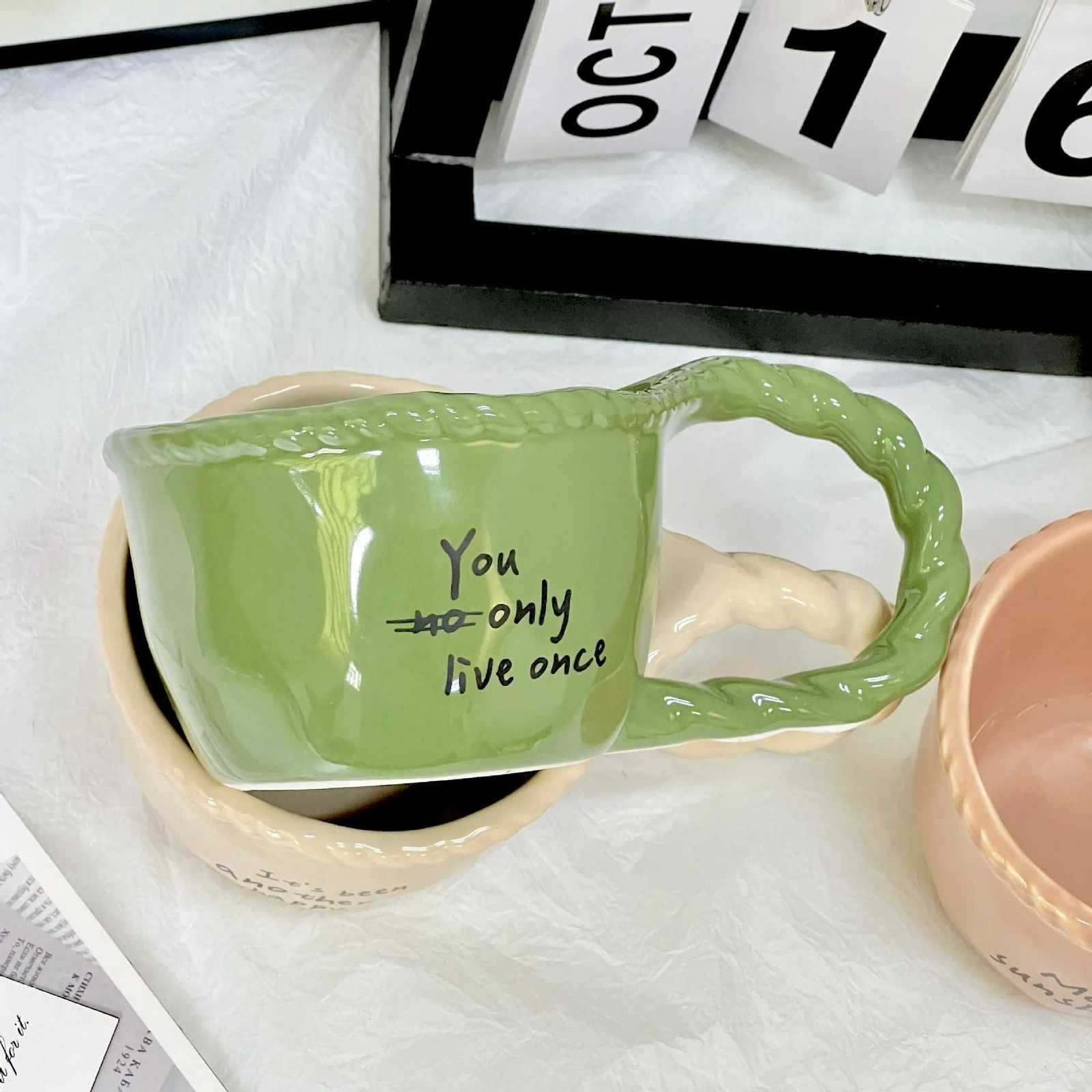 Creative Design Ceramic Mug Milk Coffee Cup Home Office Drinking Cup Simple Style Mugs Gift for Girls Y251125