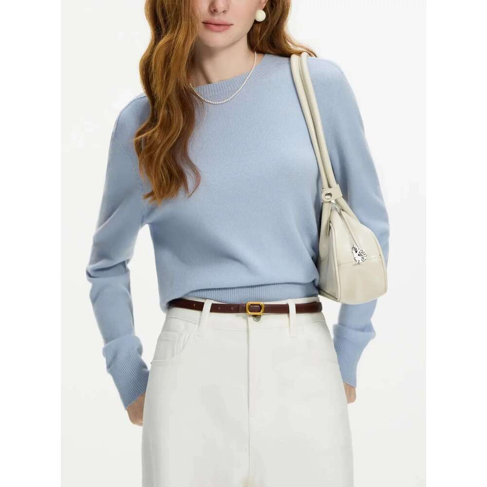 FSLE 100% Seamless One-Piece Knit Shirt For Women 2024 Winter New Design Wool Crew Neck Versatile Sweater 24Fs14091