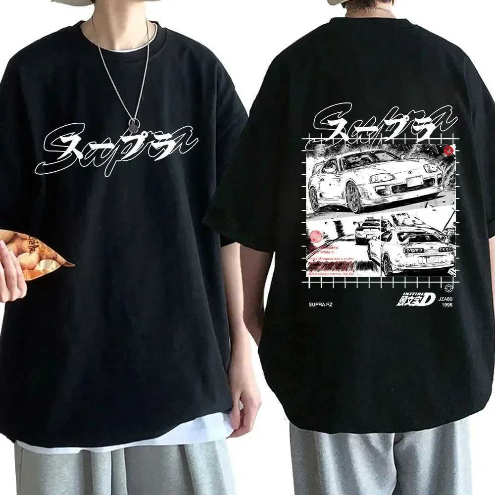 Anime Drift AE86 Original D Double sided T-shirt O-neck Short sleeved Summer Casual Unisex R34 Skyline GTR JDM Manga T-shirt W250425