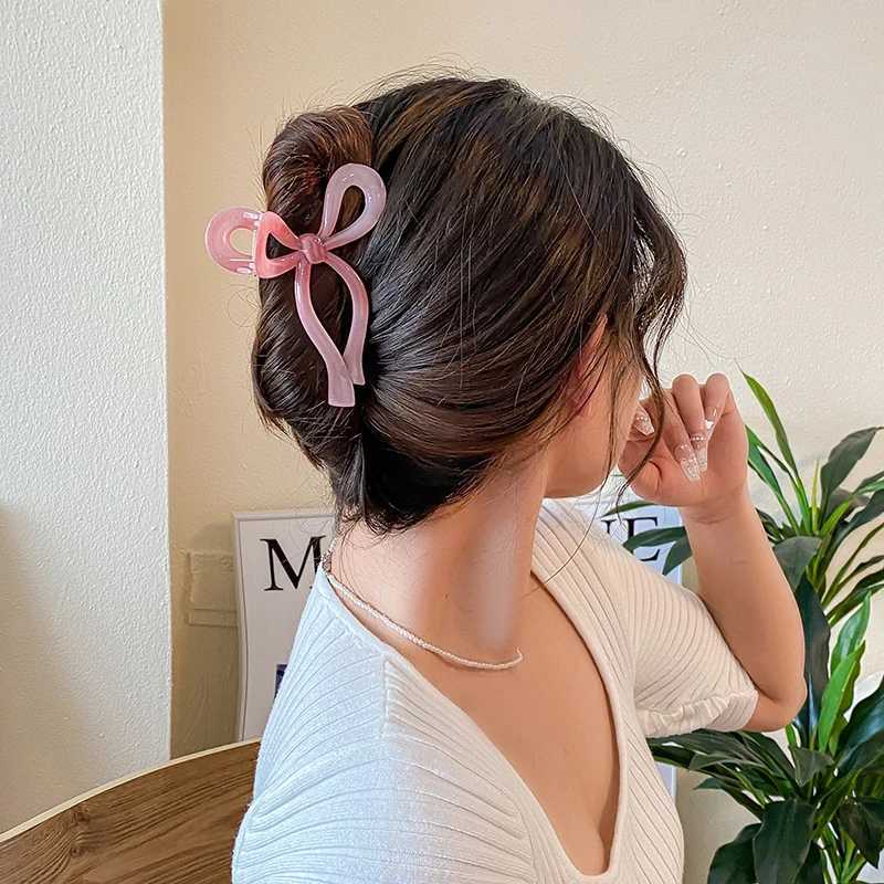 1 piece of colorful Ins hair clip womens back bow hair claw shark clip fashionable hair accessoryT250425