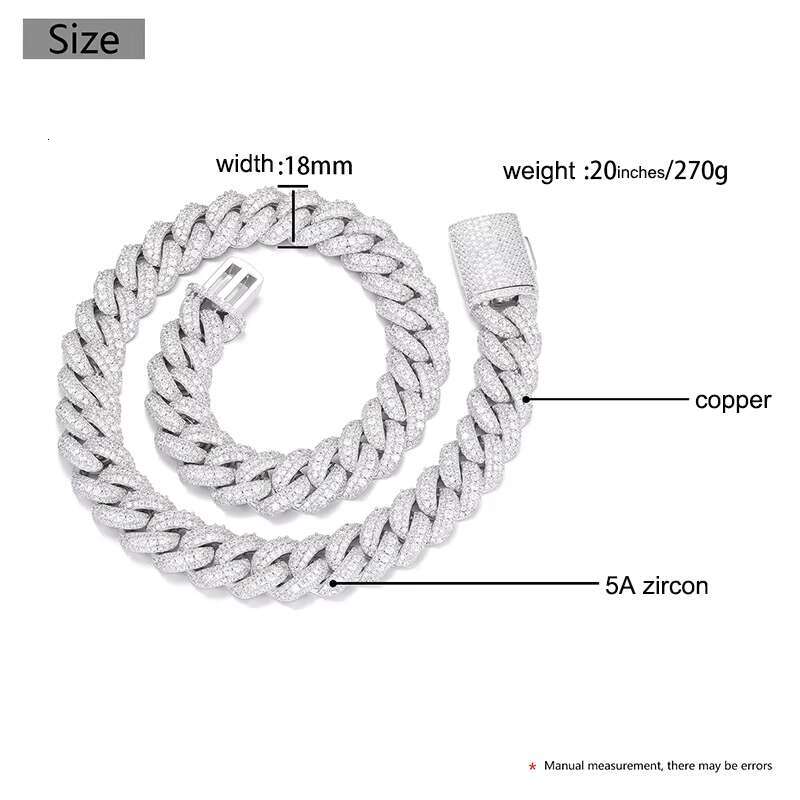 Factory Wholesale Drop Shipping VVS Zircon Diamond Cuban Link Chain 18mm Hip Hop Necklace Men Jewelry