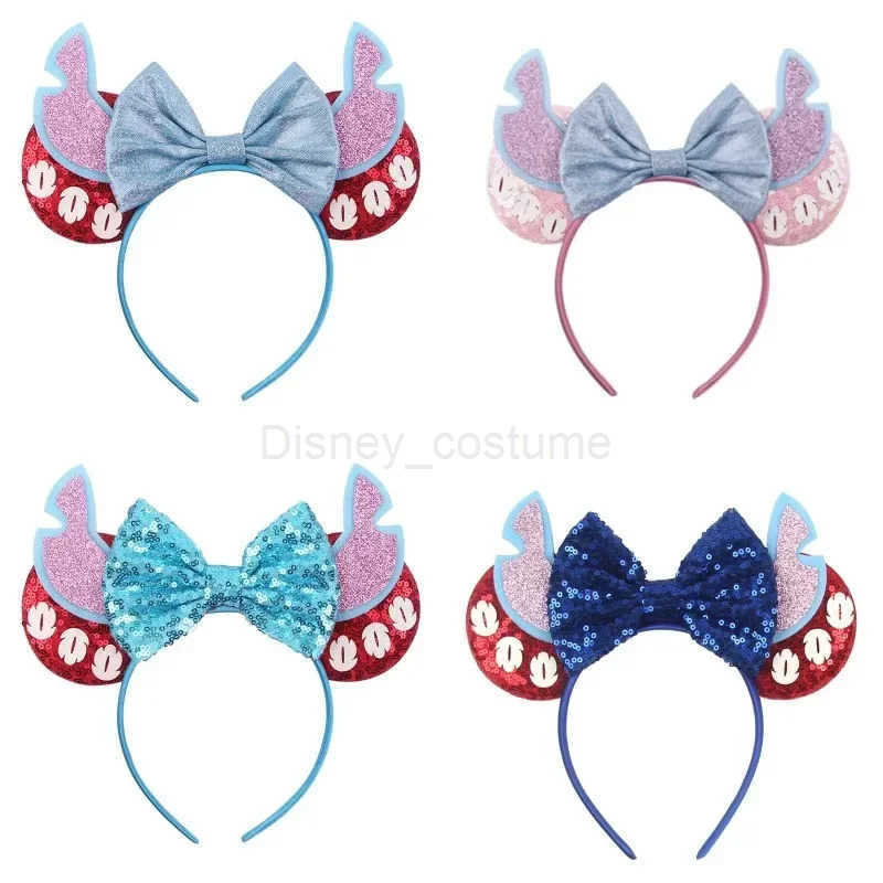 Disney Lilo Stitch Ears Hair Bands Girls Pink Angel Headbands Children Bow Blue Stitching Hair Accessories Womens Glitter Disney Headbands X250425