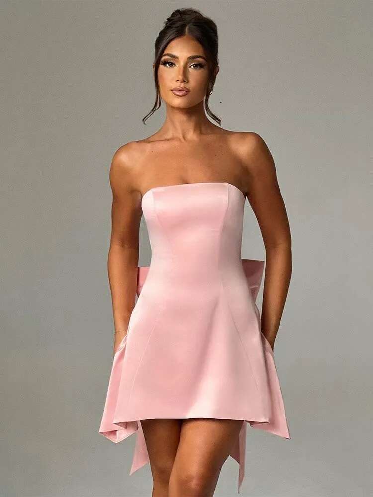 Dongdumaoyi Townlike Waist Wrap A Line Dress Women Off Shoulder Mini Spring Summer Bow Backless Nightclub Sexy Party Dresses