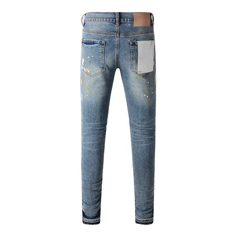 Fashion American Mens High Street Distressed Classical Blue Graffiti Stretch Skinny Button Fly Ripped Jeans Pants Y251124