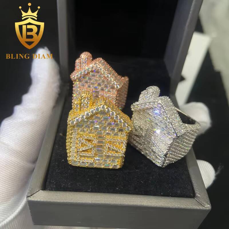 925 Sterling Silver Moissanite Rings House Shape Ring Iced Out Moissanite Hip Hop Jewelry High Quality Diamond Pass Diamond Test